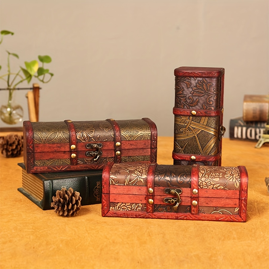 Vintage Style Wooden Jewellery Box, Plant Pattern Storage